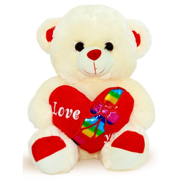 Beige Teddy Bear Red Heart