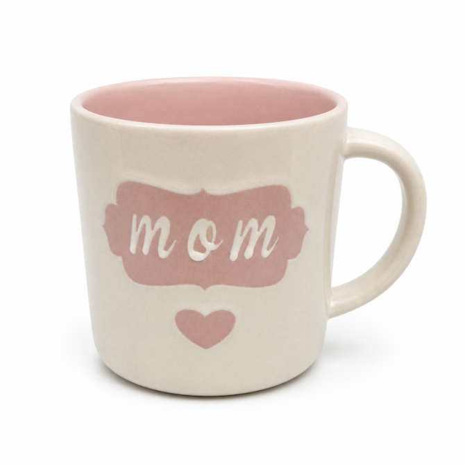 Mug “mom” blanc/crème avec intérieur rose et petit cœur – SmileMauritius