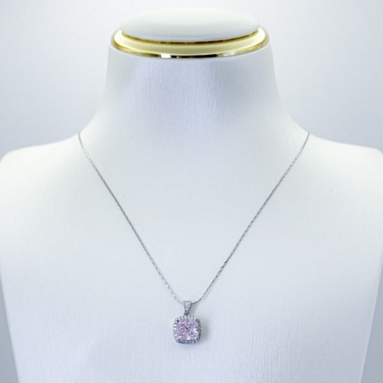Collier en alexandrite de laboratoire 8 mm avec moissanite et monture en vermeil or blanc 18K