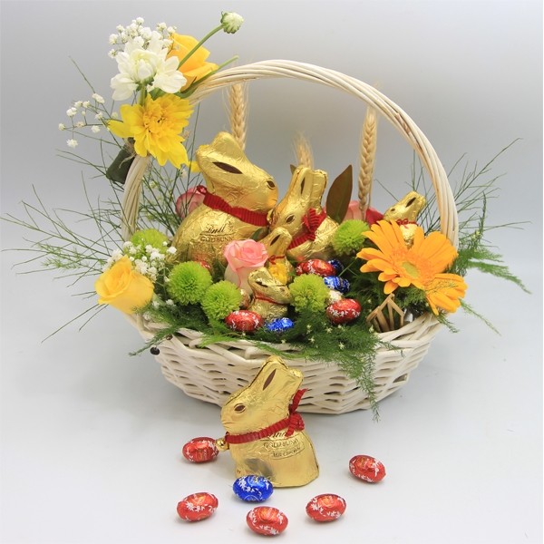 Easter chocolate basket and flowers