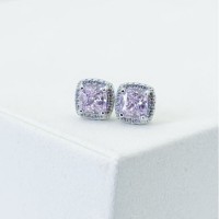 Blush alexandrite 6 mm stud earrings with moissanite halo in 18K white gold vermeil