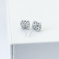 Blush alexandrite 6 mm stud earrings with moissanite halo in 18K white gold vermeil