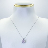8 mm lab-grown alexandrite necklace with moissanite halo and 18K white gold vermeil setting
