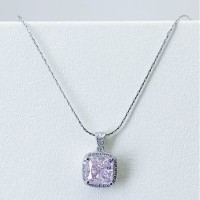 8 mm lab-grown alexandrite necklace with moissanite halo and 18K white gold vermeil setting