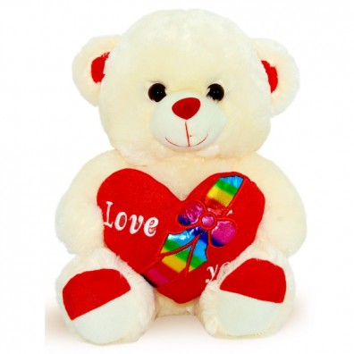 Beige Teddy Bear Red Heart