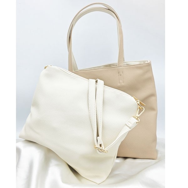 Sac cabas 2-en-1 avec pochette bandoulière – Beige & Ivoire Sac cabas 2-en-1 avec pochette bandoulière – Beige & Ivoire