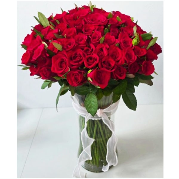 Image 100 Roses Rouges 100 Roses Rouges en Vase | Bouquet Romantique de Luxe | Smile Mauritius