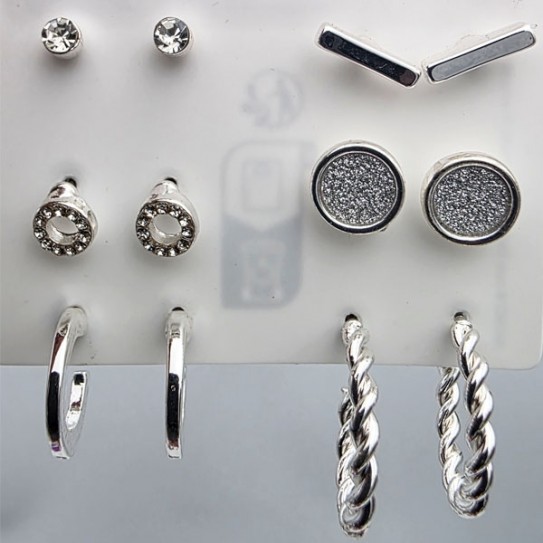 Set Boucles d’Oreilles Fantaisie – Argenté (6 paires)