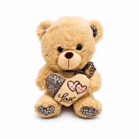 Ourson en peluche beige avec coussin cœur Love – SmileMauritius